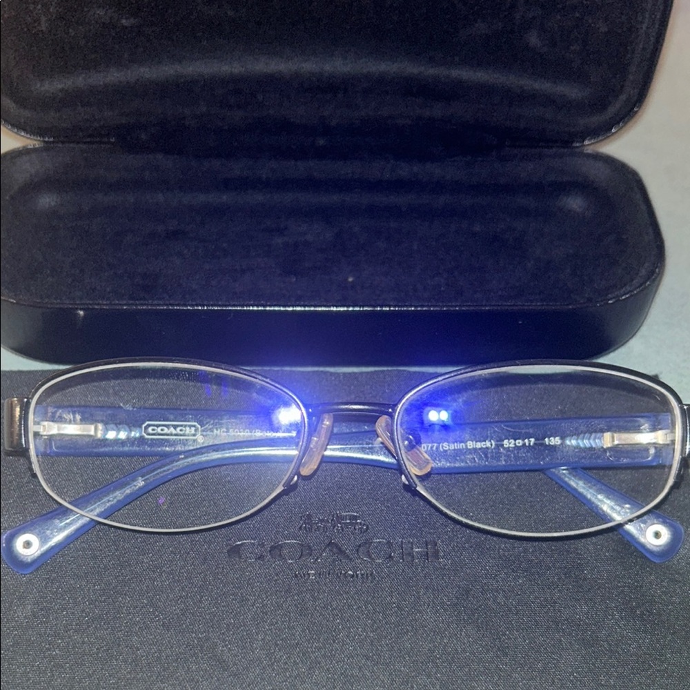 Coach Blue Patterned Eyeglasses Frames with Coach Case and Cleansing cloth - Picture 4 of 7